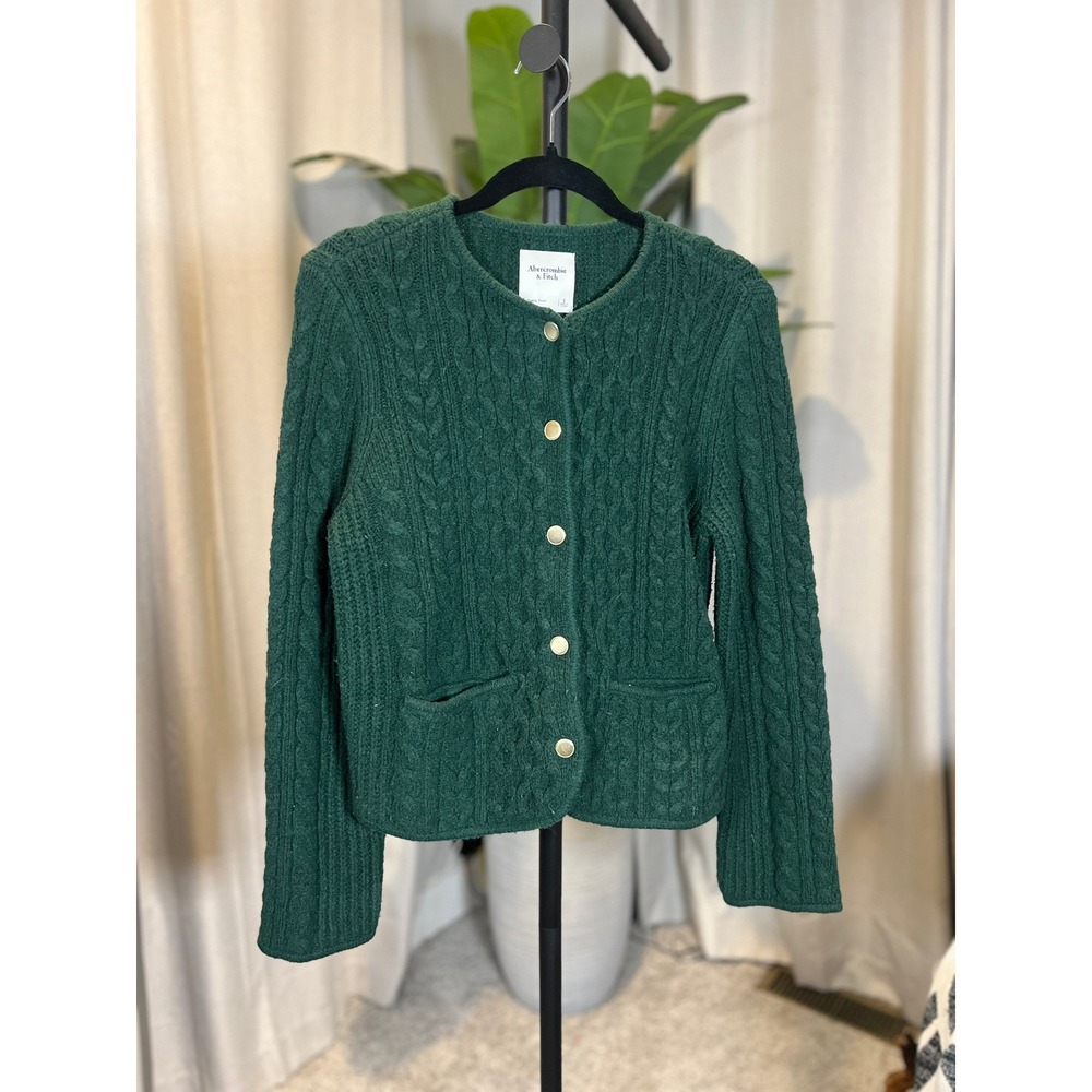 Abercrombie & Fitch Green Cable Knit Button Front Cardigan Sweater Womens Small